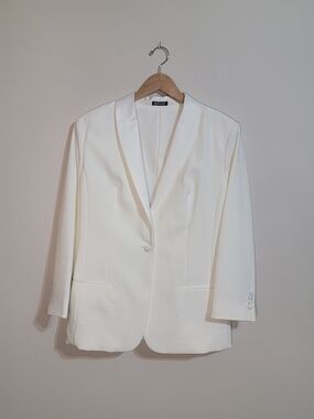 Satin-Trim White Blazer